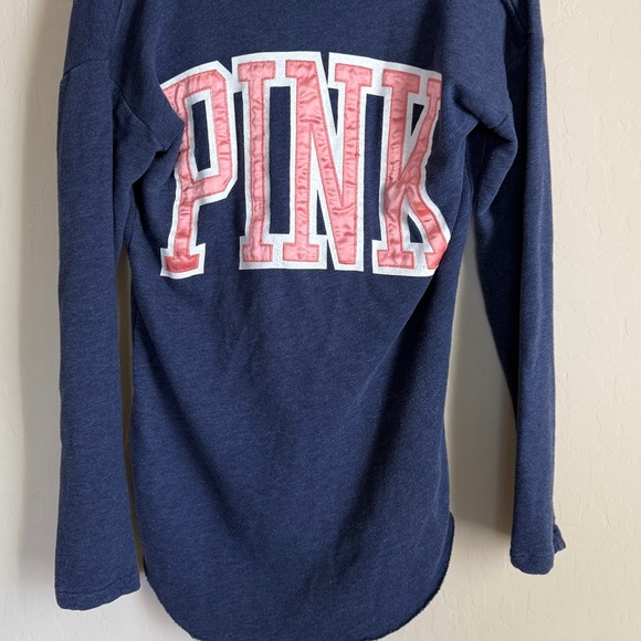 PINK Victoria's Secret Tops - VS Pink Blue Pink Hoodie Satin Logo Drawstring Women’s XS